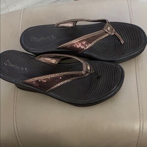 Skechers Women's Black and Bronze Sequin Sandals